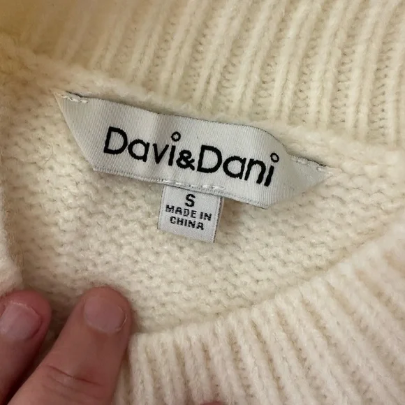 DAVI & DANI Cream Crewneck Sweater with Multicolor Pom Dots - Picture 4 of 6